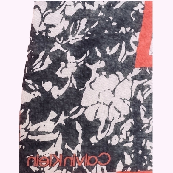 CALVIN KLEIN Black White Red Floral Abstract Print Chiffon Scarf Neckerchief - Picture 4 of 4